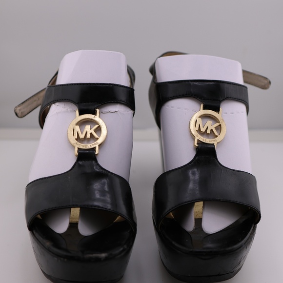MICHAEL Michael Kors Shoes - Michael Kors Black/Gold Leather Sandals - Block Heel